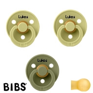 BIBS Colour Sutter med navn str2, 2 Meadow, 1 Olive, Runde latex